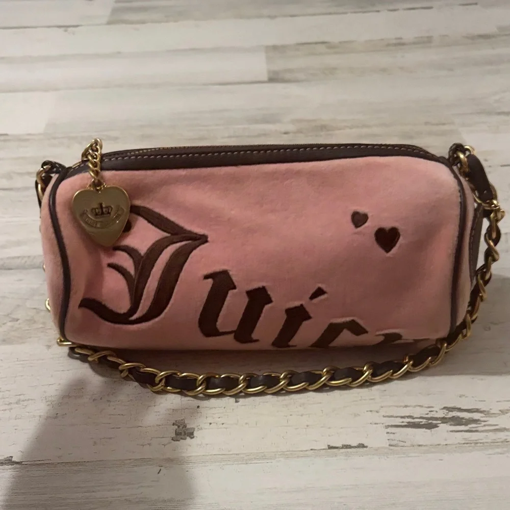 Vintage Juicy Couture Pink Suede Barrel Shoulder bag Y2K